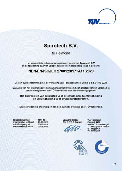 TUV Certificate ISO 27001 - Spirotech